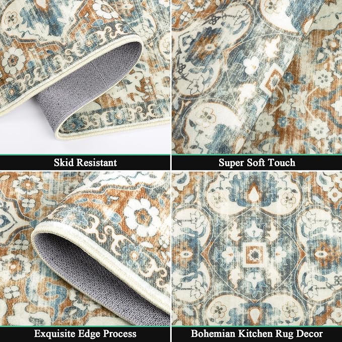HEBE Farmhouse Kitchen Rug Sets of 3 Non Slip Washable Kitchen Rugs and Mats - Image 3