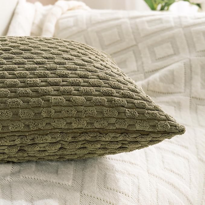 Set of 4 Olive Green Decorative Throw Pillow Covers 12x20 Inch Corduroy Pillow - Image 4