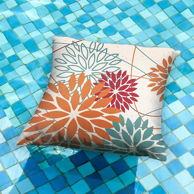 DFXSZ Orange and Red Floral Pillow Covers 20x20 Set of 2 Outdoor Waterproof - Image 4