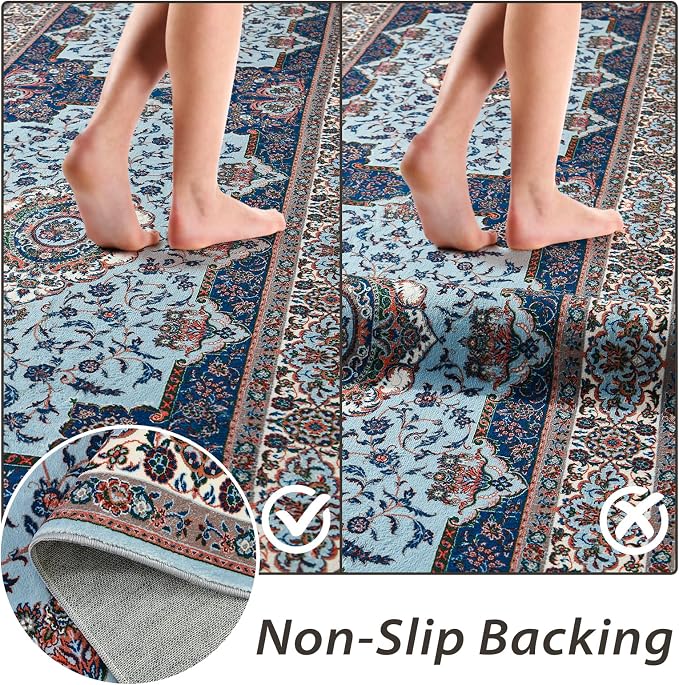 Runner Rug for Bedroom, 2x6Ft Machine Washable Area Rugs, Vintage Non-Slip Low - Image 4