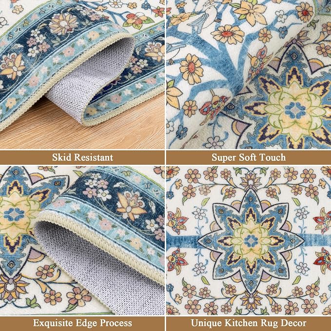 HEBE Boho Kitchen Rugs Sets of 3 Non Slip Washable Farmhouse Kitchen Rugs and - Image 5
