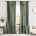 Olive Green Linen Curtains 90 Inch Length 2 Panels Set by Nanspring
