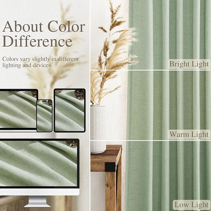 Nanspring Mist Sage Linen Curtains 84 Inch Length 2 Panels Set - Image 3