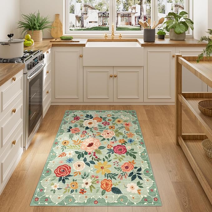 DUKINO 3x4 Area Rug, Lightweight Non Slip Washable Floral Rug, Indoor Low Pile - Image 2