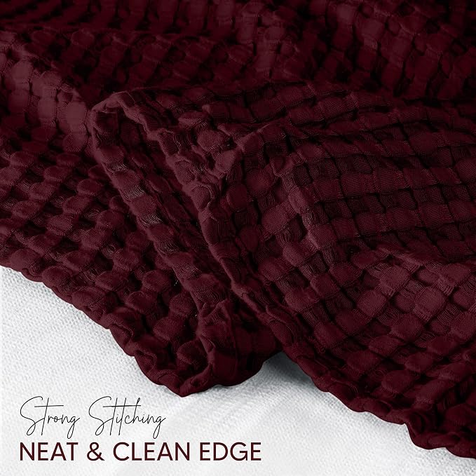 Utopia Bedding Burgundy 100% Cotton Waffle Blanket 300 GSM Soft Lightweight - Image 3