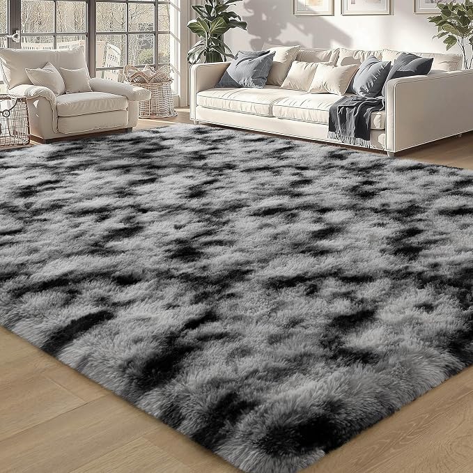 Meralax Tie-Dyed White and Black Rugs by Merelax