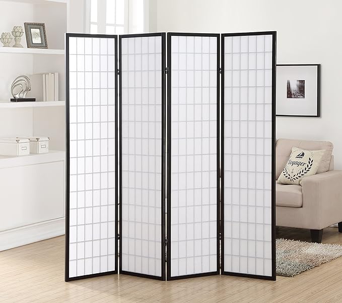 Roundhill Furniture Oriental Shoji 4 Panel Screen Room Divider - Image 2