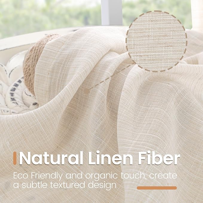 BGment Linen Oatmeal Curtains 45 Inch Length - Image 3