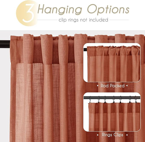 102 inch Linen Terracotta Curtains 2 Panels - Image 2