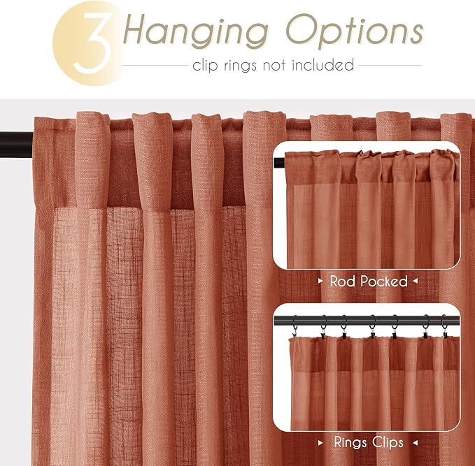 132 inch Linen Terracotta Curtains 2 Panels - Image 2