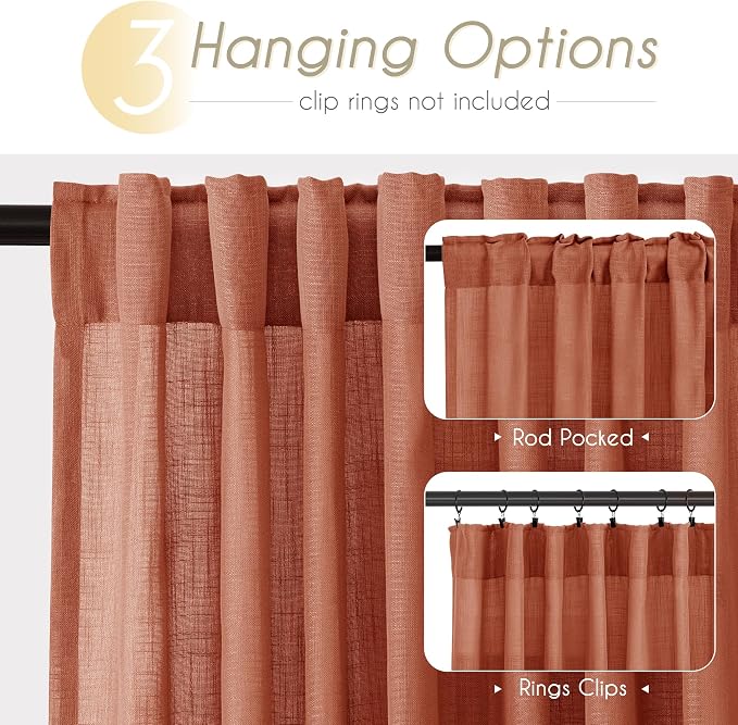108 inch Linen Terracotta Curtains 2 Panels - Image 2