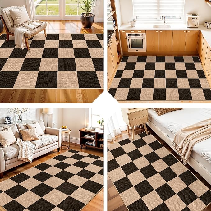 Checkered 3x5 No Shed Jute Rug: Machine Washable Non Slip Rugs - Image 4