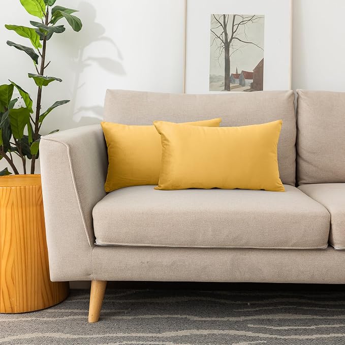 NiNi ALL Decorative Throw Pillow Covers Velvet 12x20 Inch Pack of 2 Yellow - Image 6
