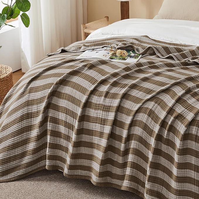 EMME Cotton Muslin King Blanket Bed Layering Bedspread Coverlet Breathable - Image 6