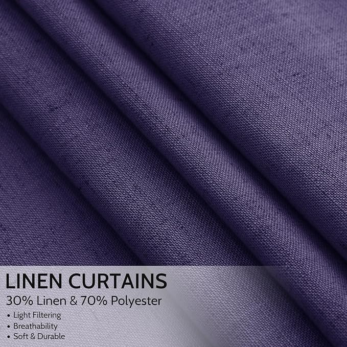 Nanspring Purple Linen Curtains 84 Inches Long, Back Tab Light Filtering Semi - Image 2