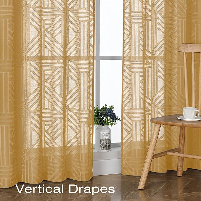 Simplebrand Gold Semi Sheer Curtains 84 Inches Long 2 Panels, Light Filtering - Image 5