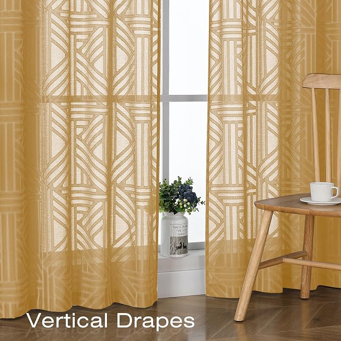 Simplebrand Semi Sheer Gold Curtains 84 Inches Long 2 Panels, Light Filtering - Image 6