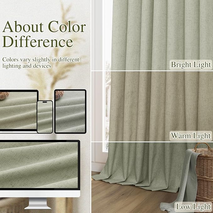 Sage Green 100% Blackout Linen Curtains 86 Inch Length 2 Panels Set - Image 7