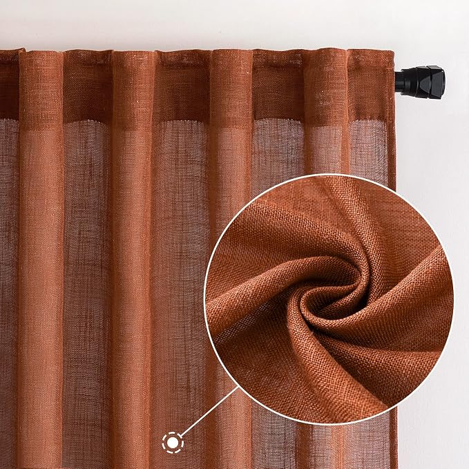 MIULEE Burnt Orange Linen Curtains 90 Inch Long - Image 2