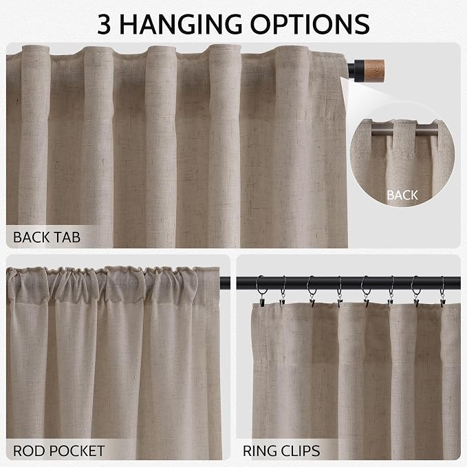 Nanspring Ecru Curtains 63 Inch Length - Image 2