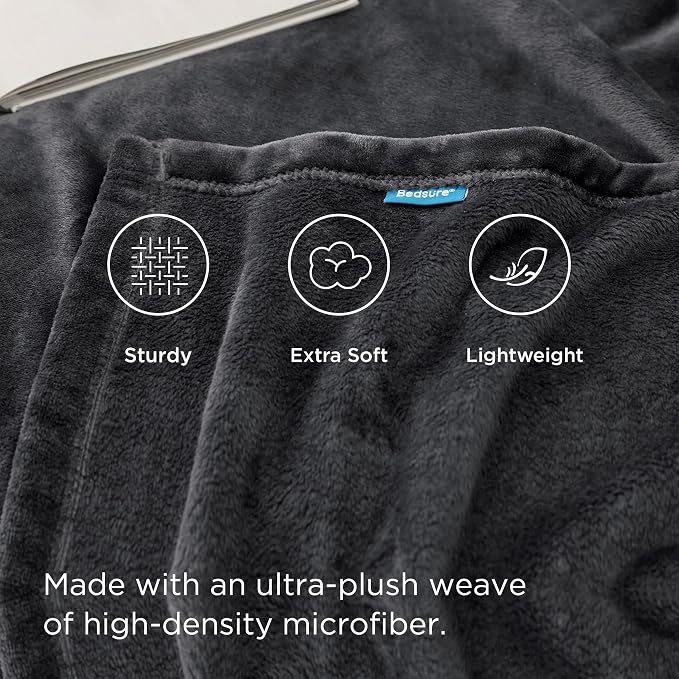 Bedsure GentleSoft Fleece Blanket Twin Size Dark Grey - Image 4