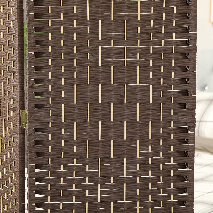 HOMCOM Room Divider, 6 Ft 4 Panel Folding Privacy Screen, Hand-Woven PP Wall - Image 8