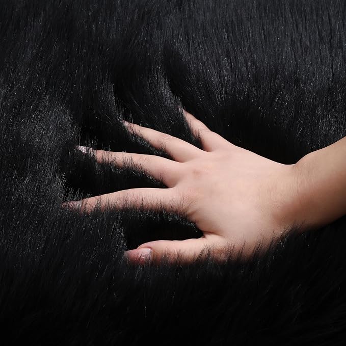 Fluffy Faux Fur Rug Black Sheepskin Area Rug, 2x4 Ft Ultra Soft Shaggy Plush Rug - Image 4