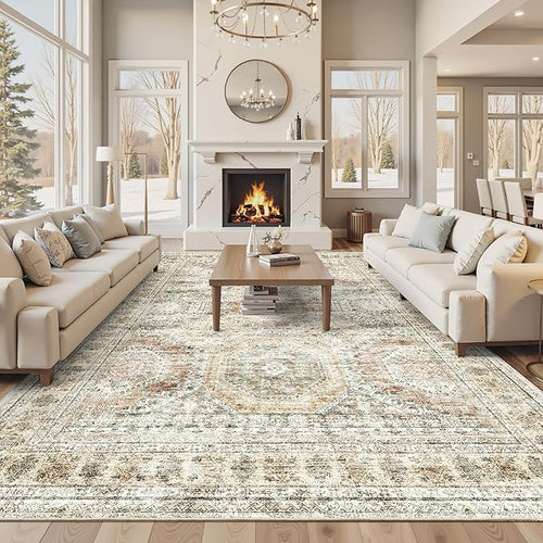 10x14 Area Rugs for Living Room, Non Slip Machine Washable Vintage Rugs by Soalmost