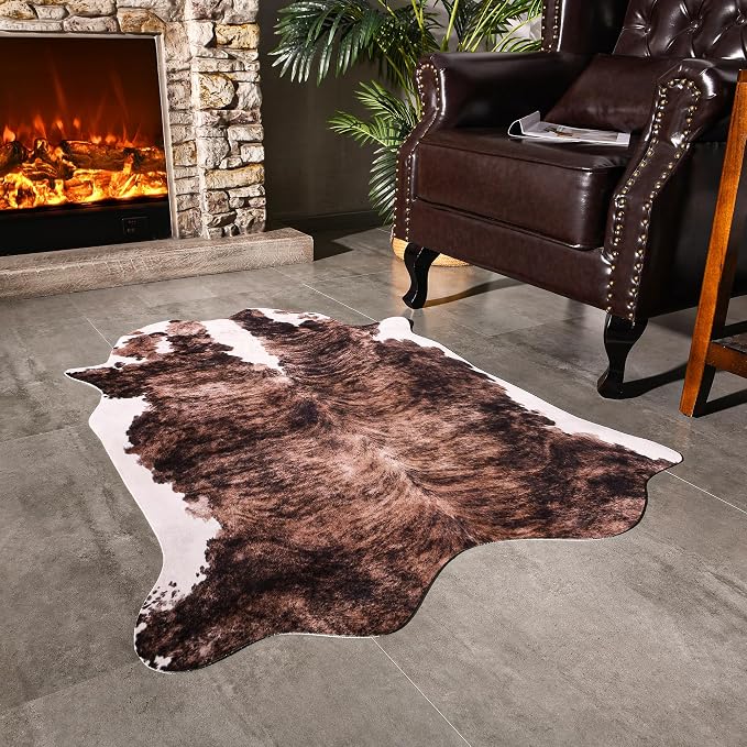 Easycozy Faux Cowhide Large Cow Print 3 x 4 Feet Thickened Elastic Rug by HomeWesternDecoration