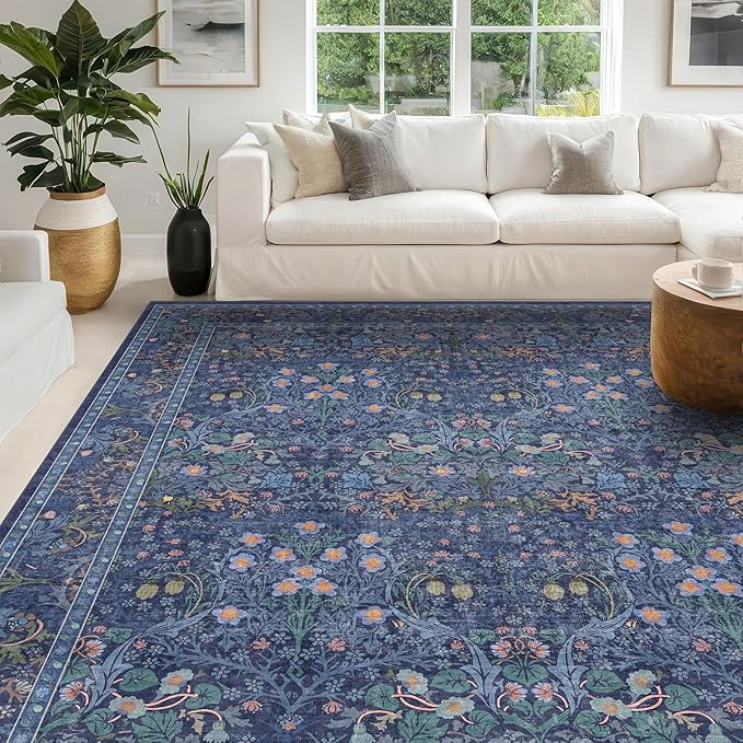 Washable Dark Blue Rug for Living Room - Image 6