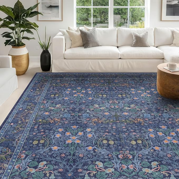 Washable Dark Blue Rug for Living Room - Image 5