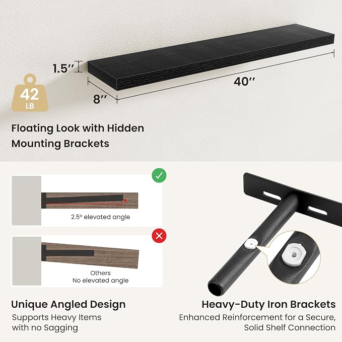 Fun Memories Floating Shelves for Wall, Rustic Wood Wall Mounted Shelves for - Image 3