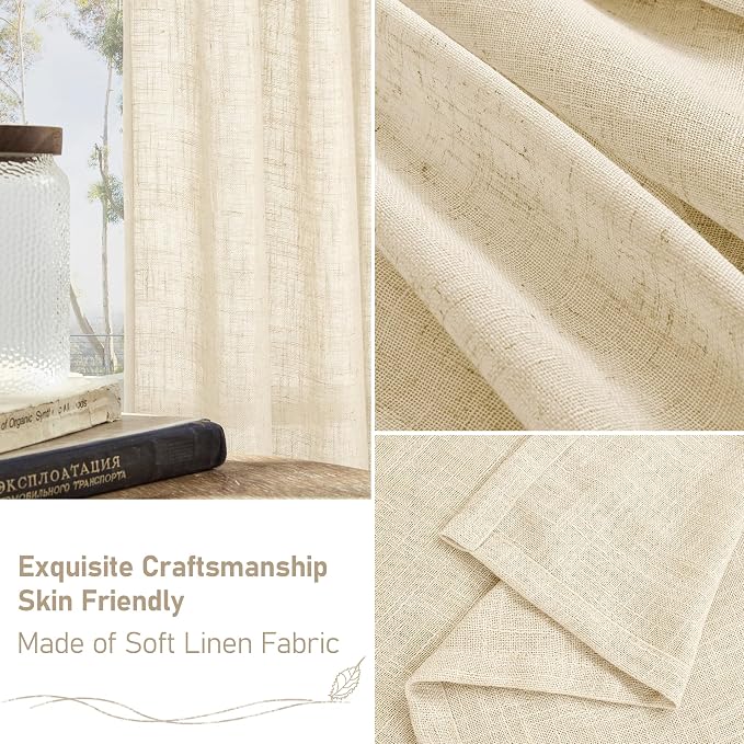 LAMIT Beige Linen Sheer Curtains 90 inch - Image 6