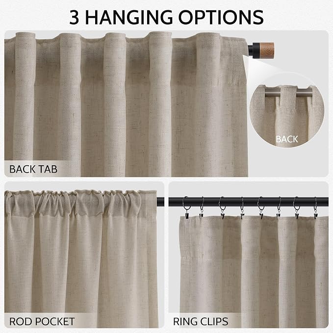 Nanspring Living Room Curtains 63 Inch Length Linen Blend Cobblestone Light - Image 2