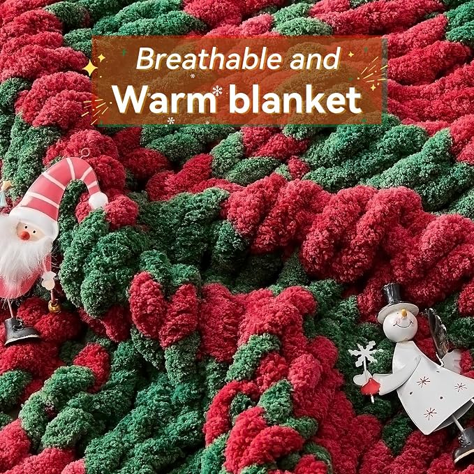 Negwoo Chunky Knit Throw Blanket, Handmade Stripe Crochet Big Thick Blanket - Image 3