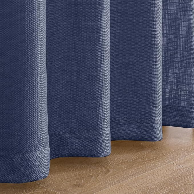 Chyhomenyc Bennet Blue Curtains 84 Inches Long 2 Panels, Faux Linen Textured - Image 6