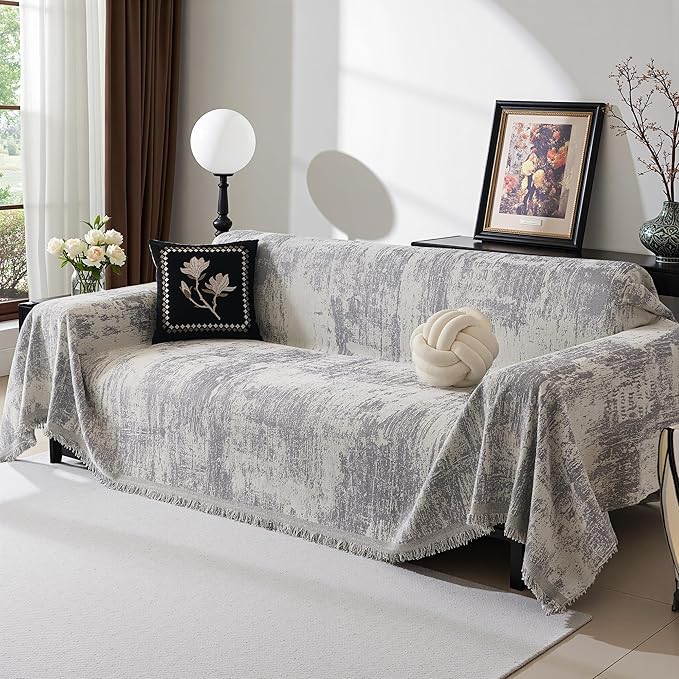 MEETSKY Small Boho Couch Cover Sofa Covers Washable, Chenille Soft Throws Cover - Image 2
