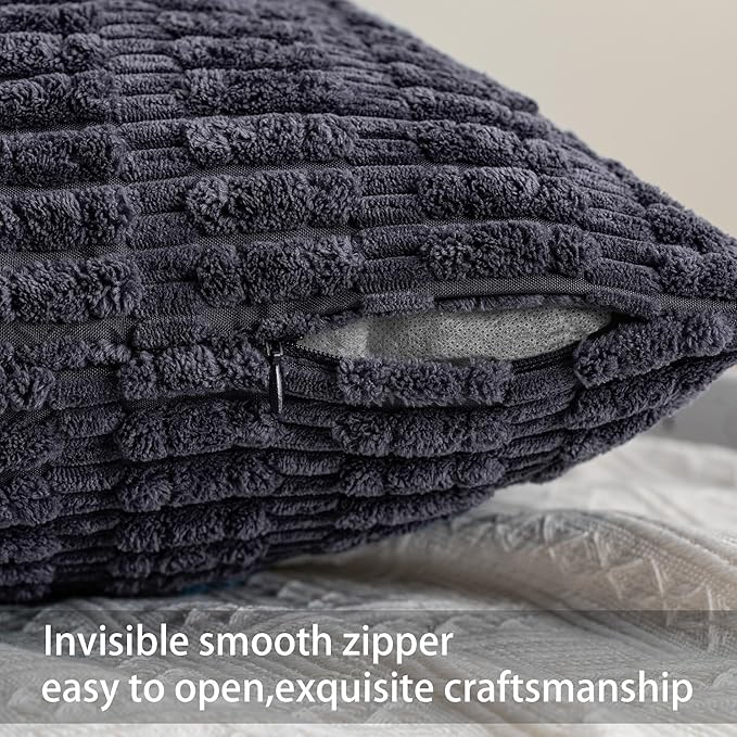 Pack of 2 Corduroy Decorative Throw Pillow Covers 24x24 InchSoft Striped Pillow - Image 3
