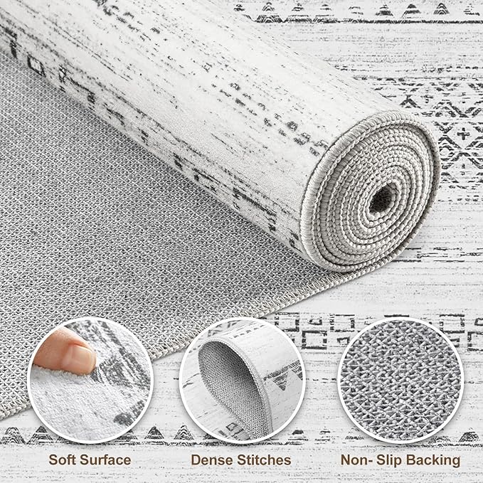 Nakagishi Area Rug Living Room Rugs: 4X4 Machine Washable Boho Large Neutral - Image 3