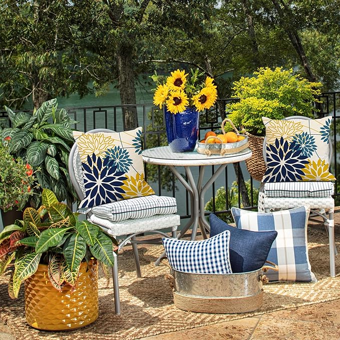 DFXSZ Blue Yellow Flower Pillow Covers 18x18 Inch Set of 2 Outdoor Throw - Image 6