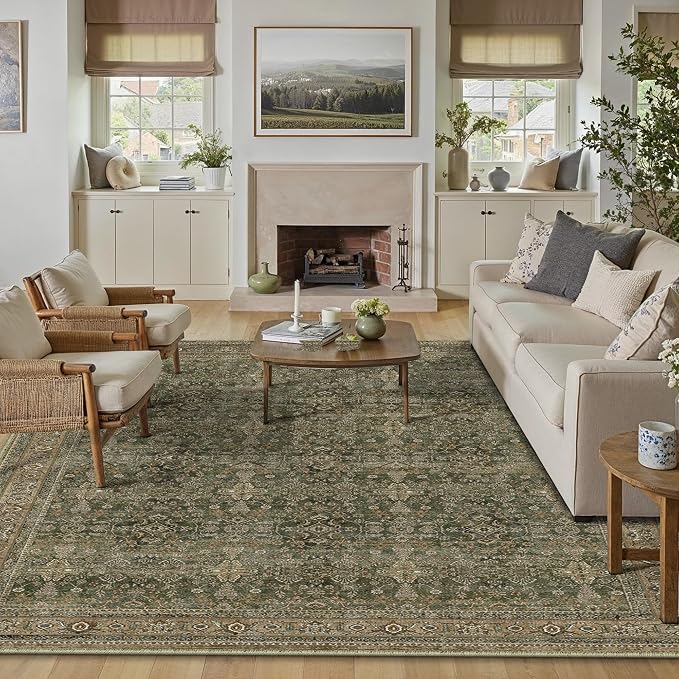 PureCozy 6x9 Area Rug for Living Room Green Brown Vintage Washable Bedroom - Image 5