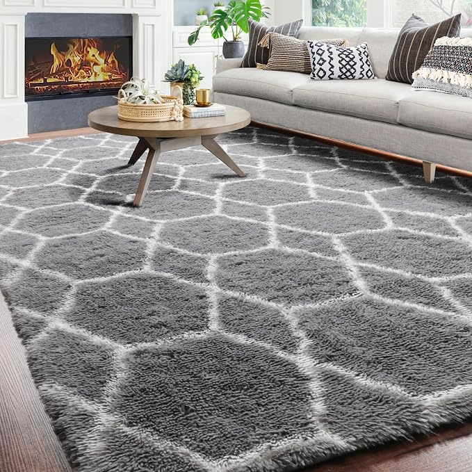 ONASAR 6x9 Area Rugs for Living Room Bedroom, Large Fluffy Grey and White Throw - Image 4