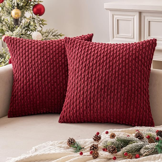 MIULEE Wine Red Throw Pillow Covers Soft Corduroy Decorative Set of 2 Boho - Image 7