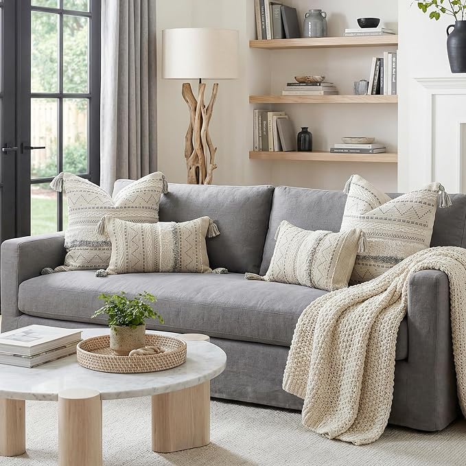 BlissBlush Decorative Lumbar Throw Pillow Covers 12x20 Combo Set of 2 Gray - Image 3