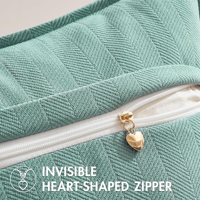 MIULEE Pack of 2 Aqua Green Decorative Pillow Covers 18x18 Inch Soft Chenille - Image 3