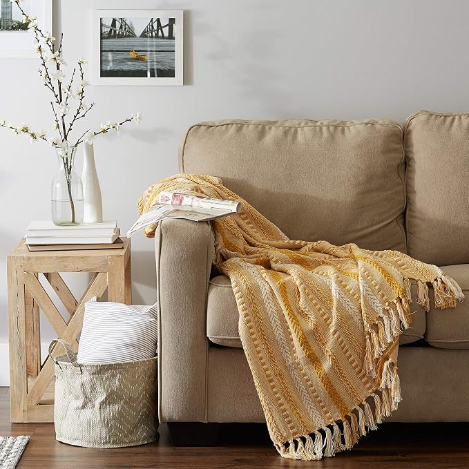 DII Braided Striped Throw, Honey Gold - Image 5