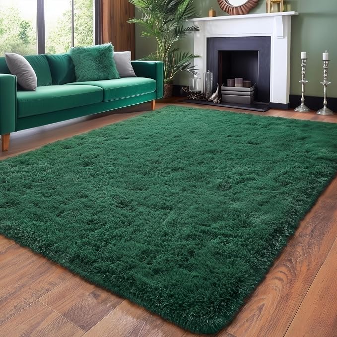 Amdrebio Dark Green Area Rugs for Living Room, Fluffy Thick Rug for Bedroom - Image 5