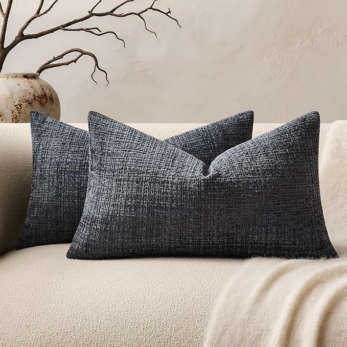 ZeeMart Fine-Textured Lumbar Throw Pillow Covers Set of 2, 12x20 Inch Navy by ZEEMARTONLINE