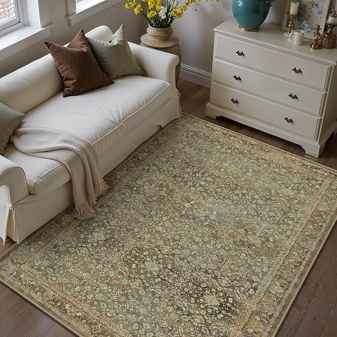 PureCozy Area Rug 5x7 Brown Living Room Washable Vintage Carpet Non Slip Indoor - Image 2