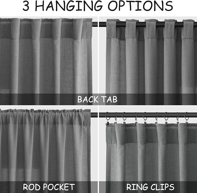 Nanspring Dark Gery Linen Curtains 63 Inches Length - Image 2